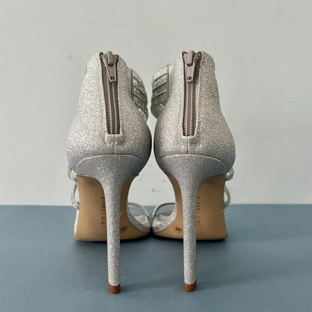 Gianni Bini Shawn Heels Sparkle Embellished Silver Strappy Dress Sandals Size 9